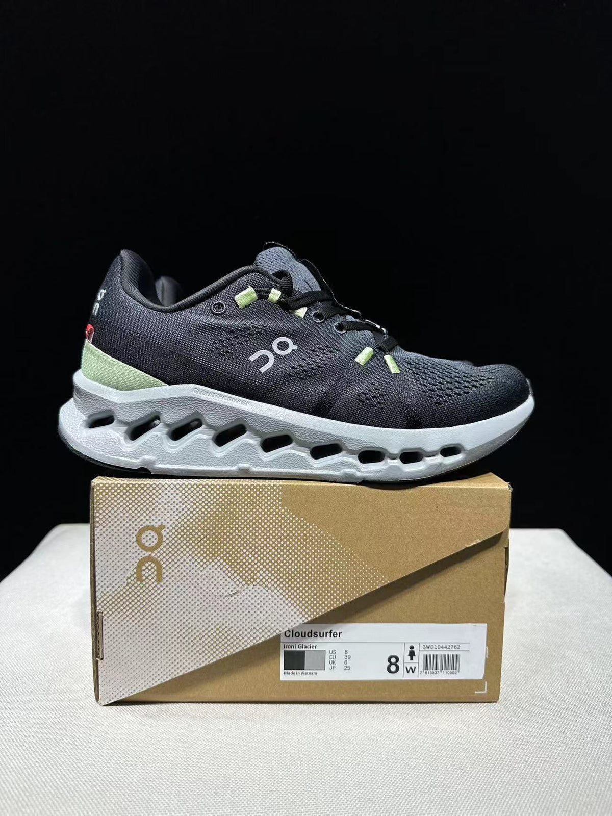 On Cloudsurfer Running Shoes in Black and Glacier