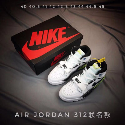 Pair of Air Jordan 312 sneakers with a size range printed above them