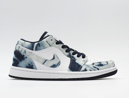 Opposite side profile showing the blue washed denim-look panels, navy laces and layered rubber sole.