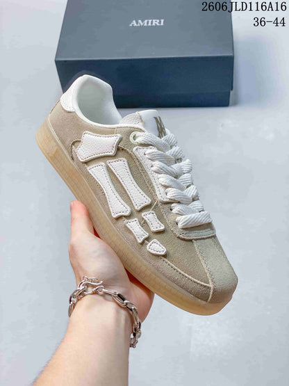 AMIRI Pacific Bones Low-Top Sneakers in Beige and White