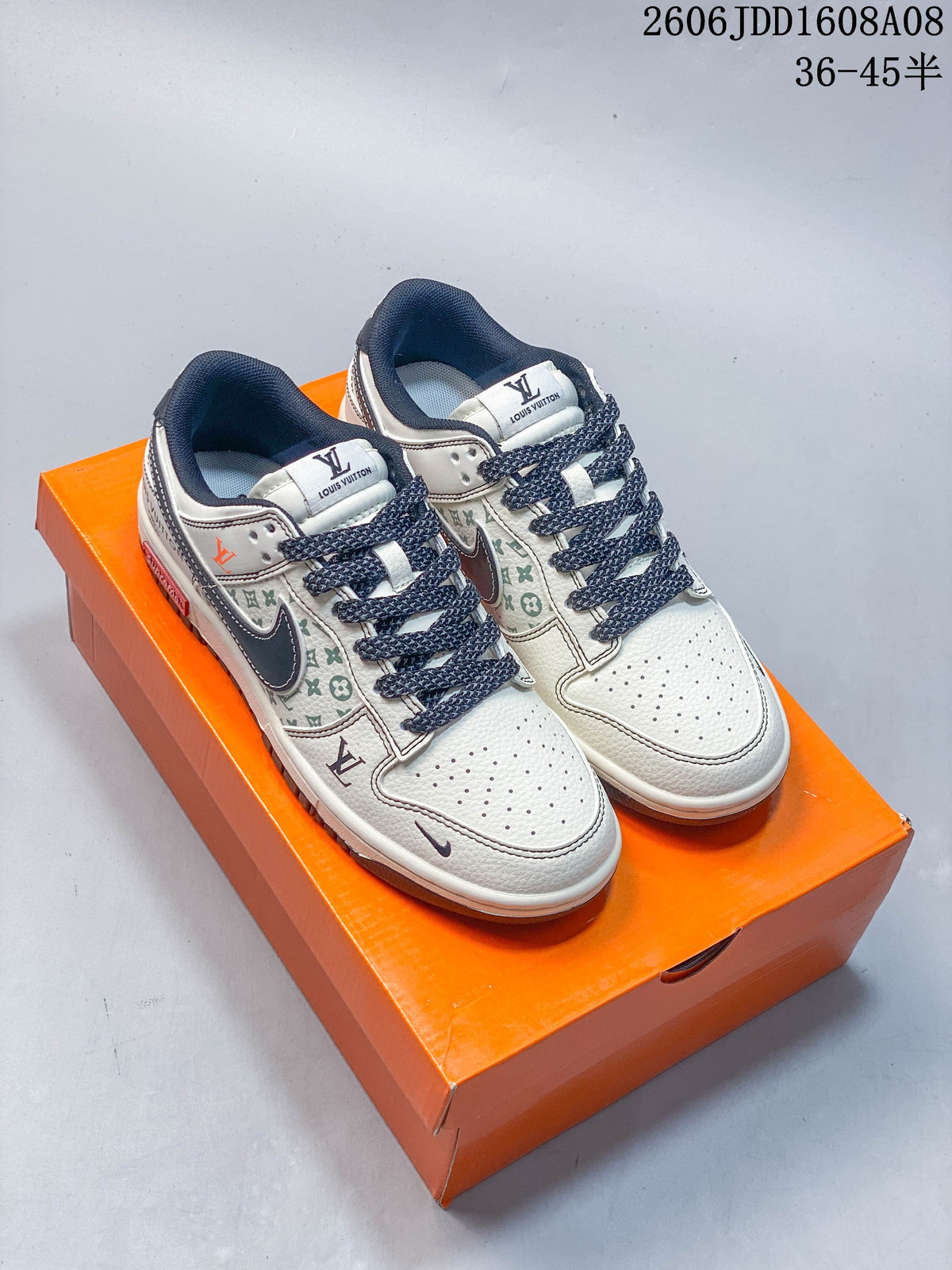 Nike SB Dunk Low Louis Vuitton Print Sneakers, Cream and Gray