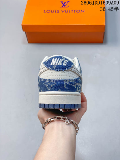 Nike SB Dunk Low Sneakers in Cream and Blue Denim Print