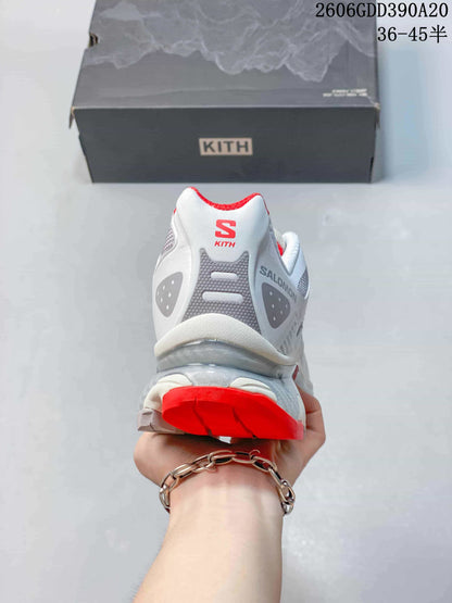Salomon x Kith XT-4K Trail Running Shoes, White and Red