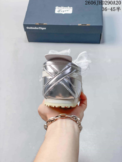 Onitsuka Tiger Silver Sneakers with Sheer Ribbon Laces
