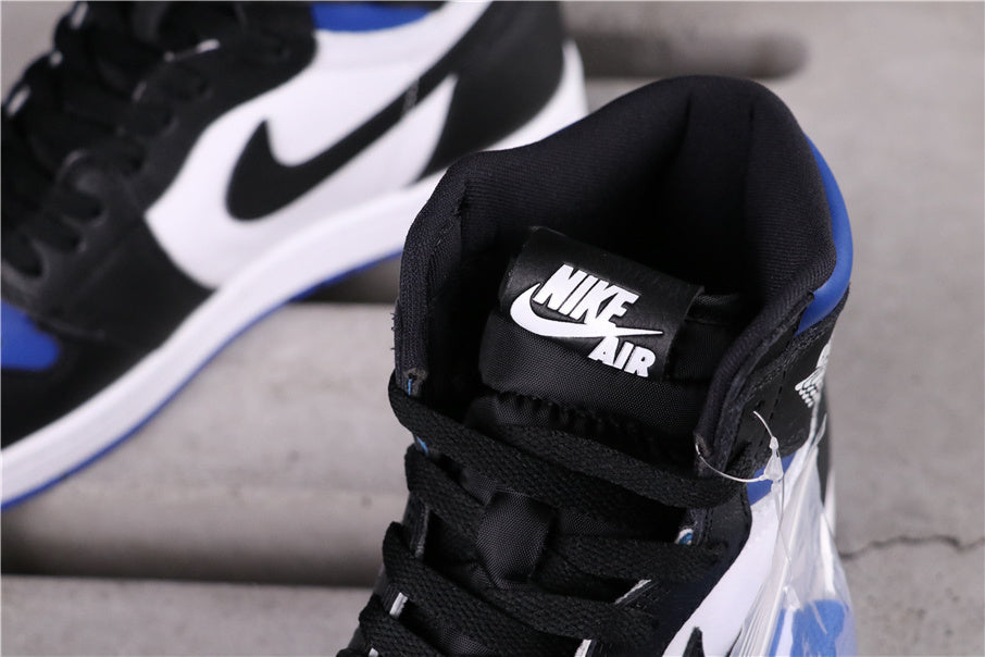 Close-up of a black tongue with a Nike Air label.