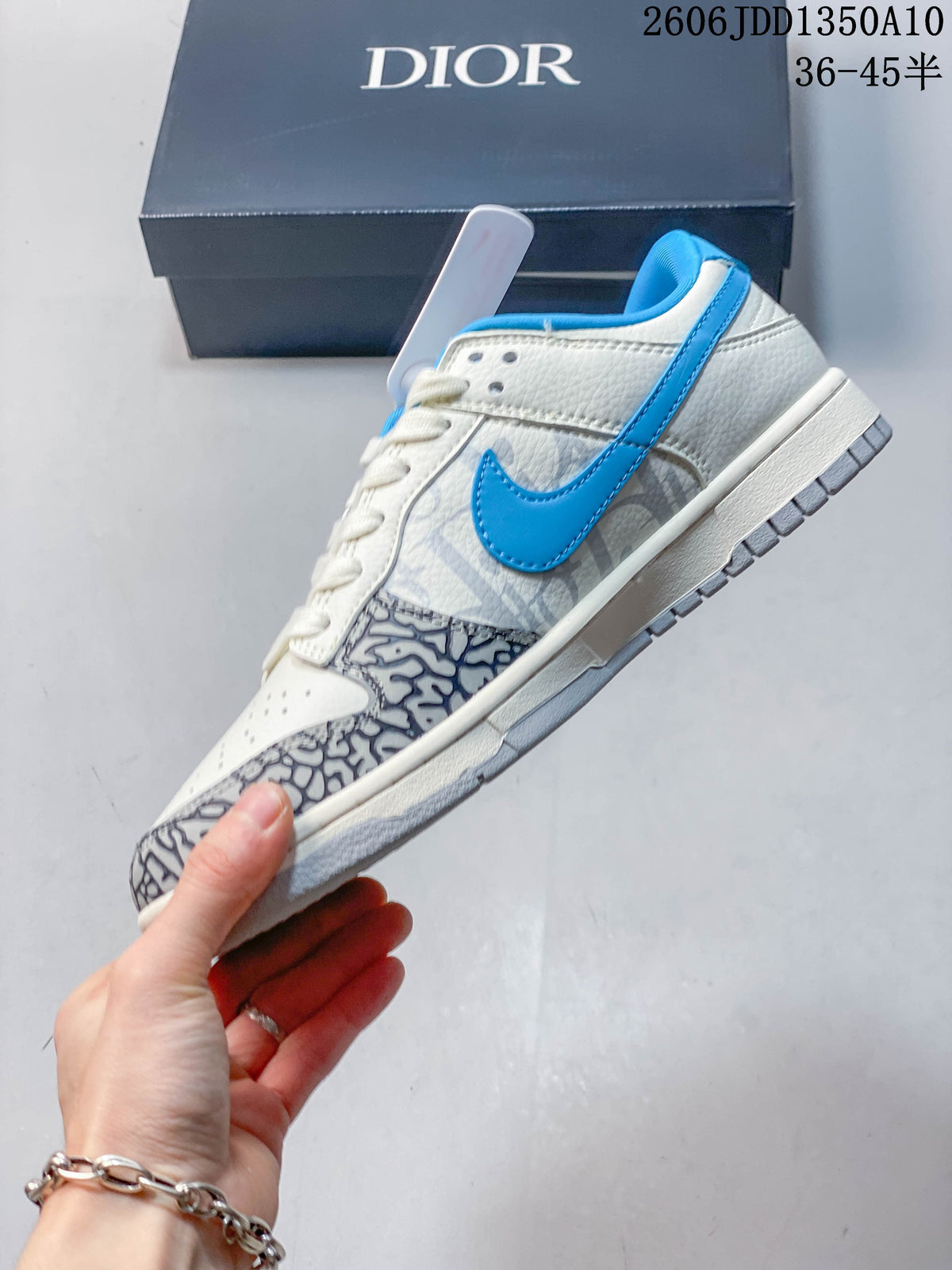 Nike SB Dunk Low White Blue Elephant Print Sneakers