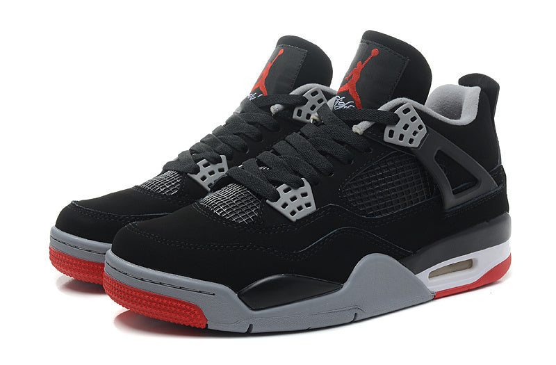 Pair of black and red high-top sneakers shown from a front three-quarter angle.