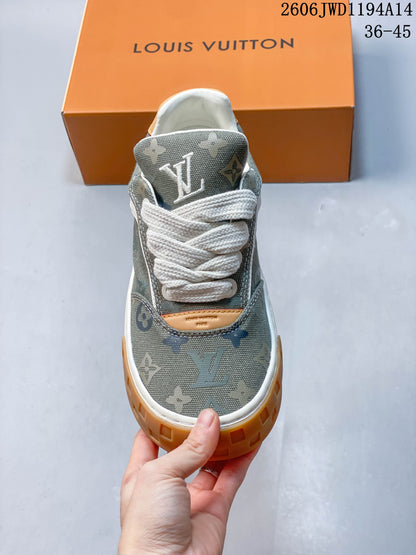 Louis Vuitton Tilted Monogram Sneakers in Gray and Tan