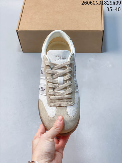 Dior Ribbon Low-Top Sneakers in Cream and Beige