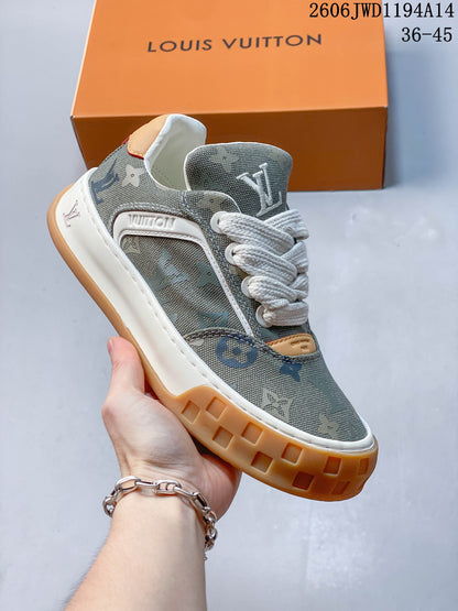 Louis Vuitton Tilted Monogram Sneakers in Gray and Tan