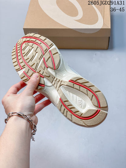 ASICS Unisex White and Red Mesh Sneakers
