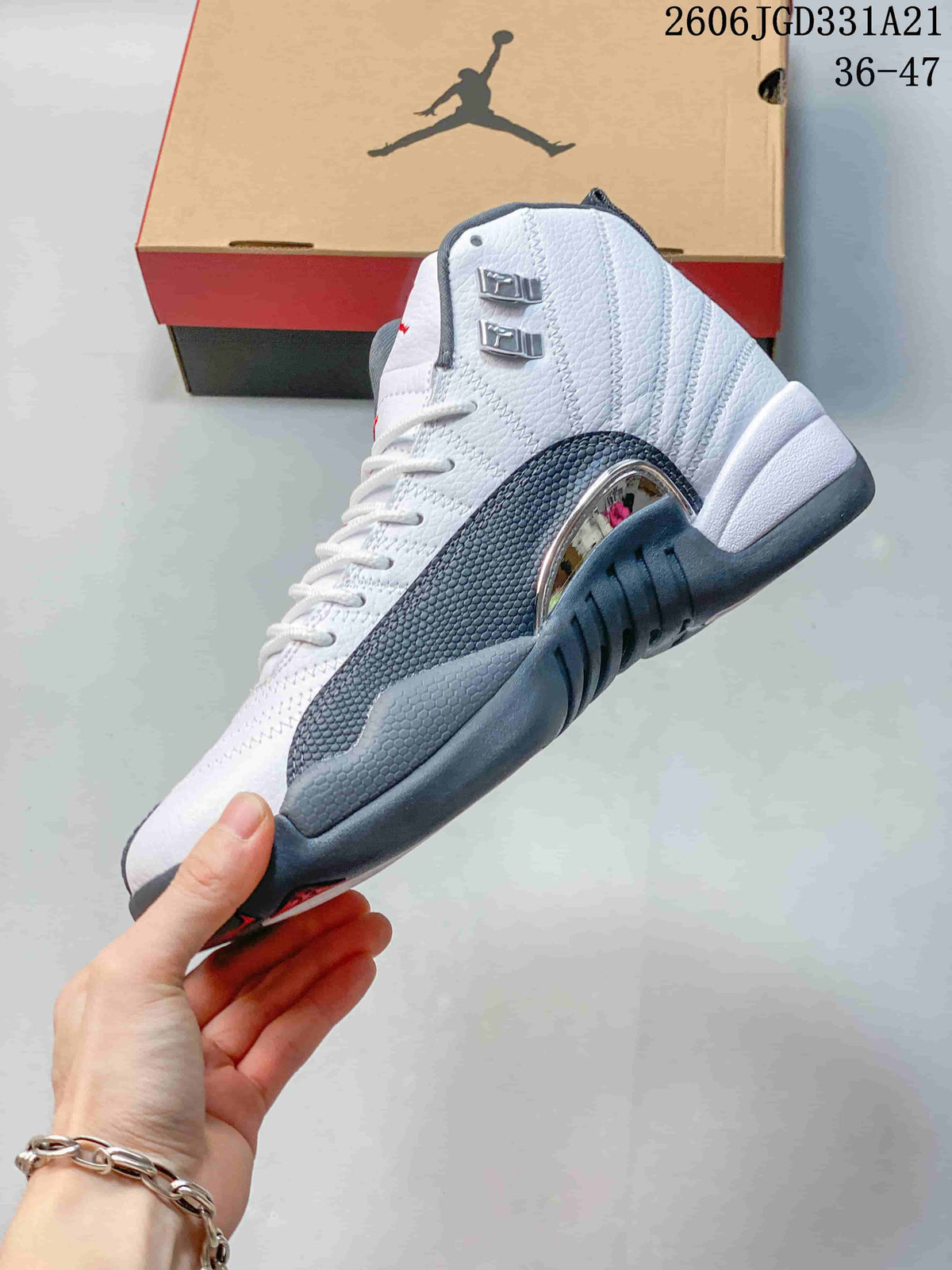 Jordan Air Jordan 12 High-Top Basketball Shoes, White/Grey, 308317-001