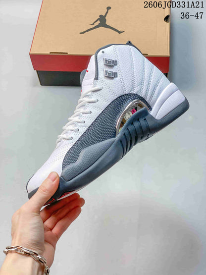Jordan Air Jordan 12 High-Top Basketball Shoes, White/Grey, 308317-001