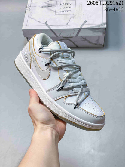 Air Jordan 1 Low White and Grey Sneakers with Gold Accents
