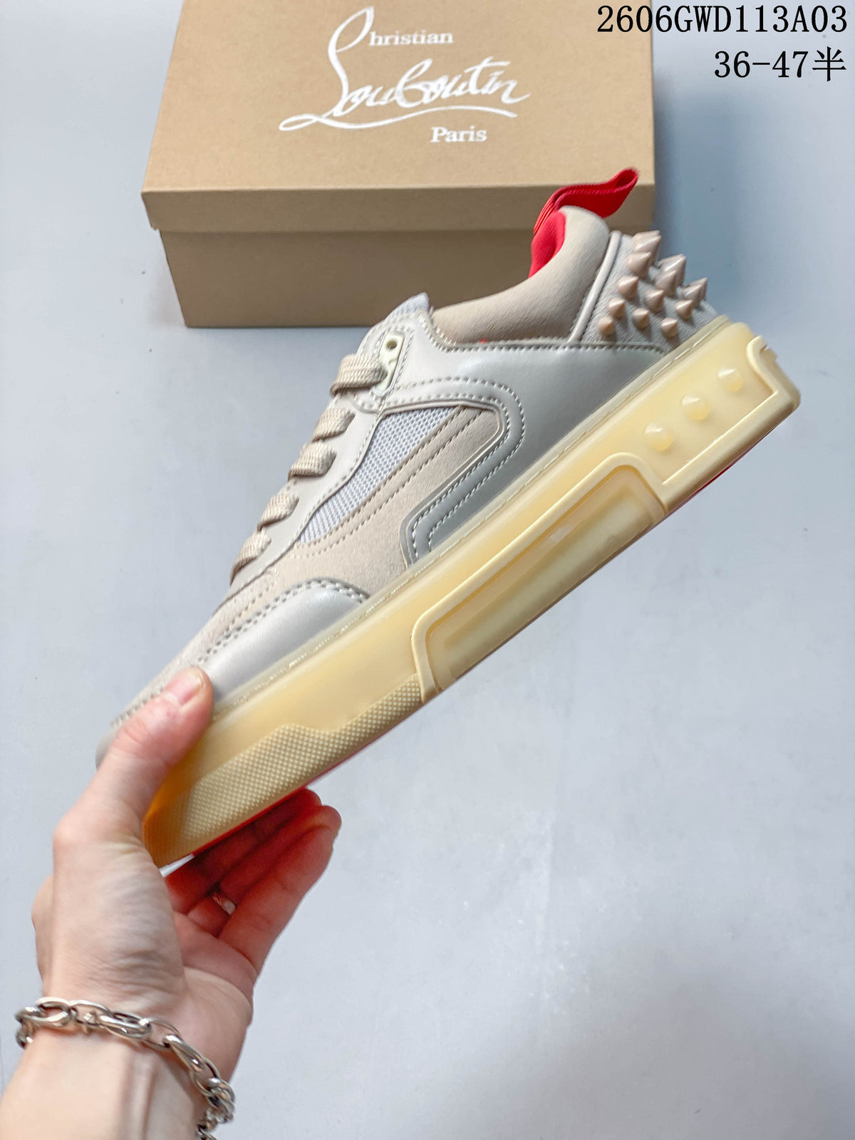 Christian Louboutin Astroloubi Studded Low-Top Sneakers, Beige