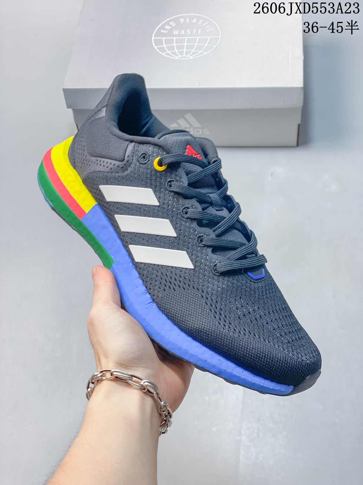 Adidas PureBoost 21 Running Shoes, Charcoal with Multicolor Sole