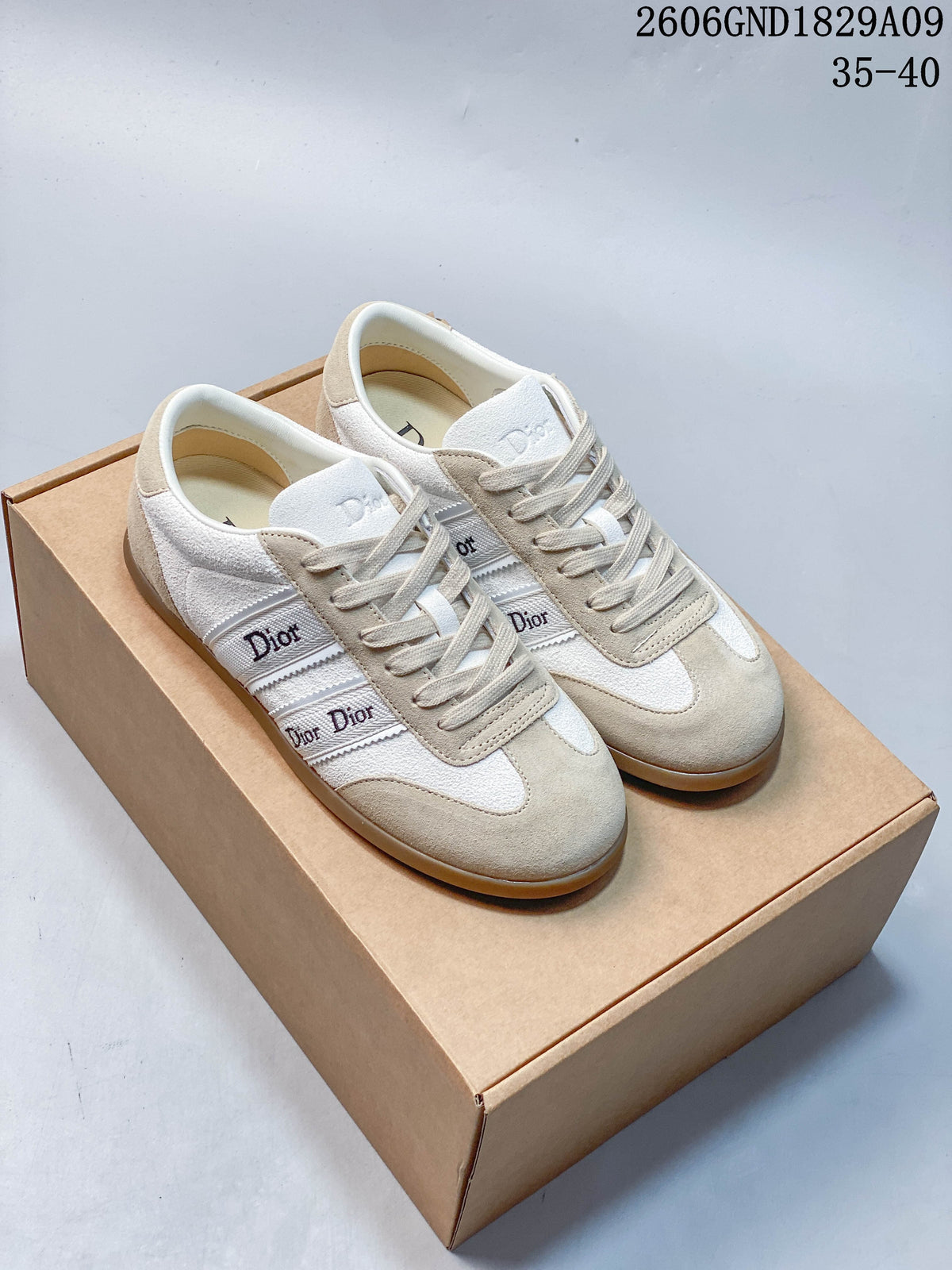 Dior Ribbon Low-Top Sneakers in Cream and Beige