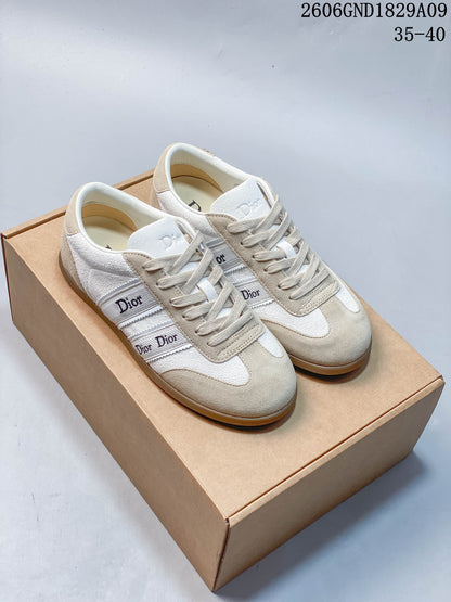 Dior Ribbon Low-Top Sneakers in Cream and Beige