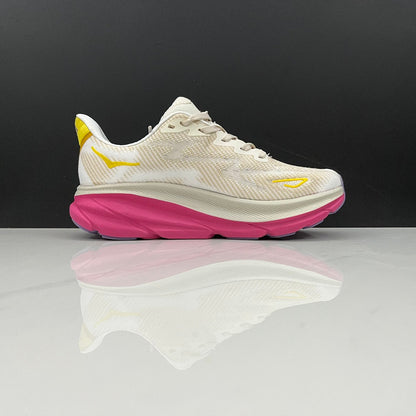 HOKA Clifton 9 Running Shoes in Ivory and Pink