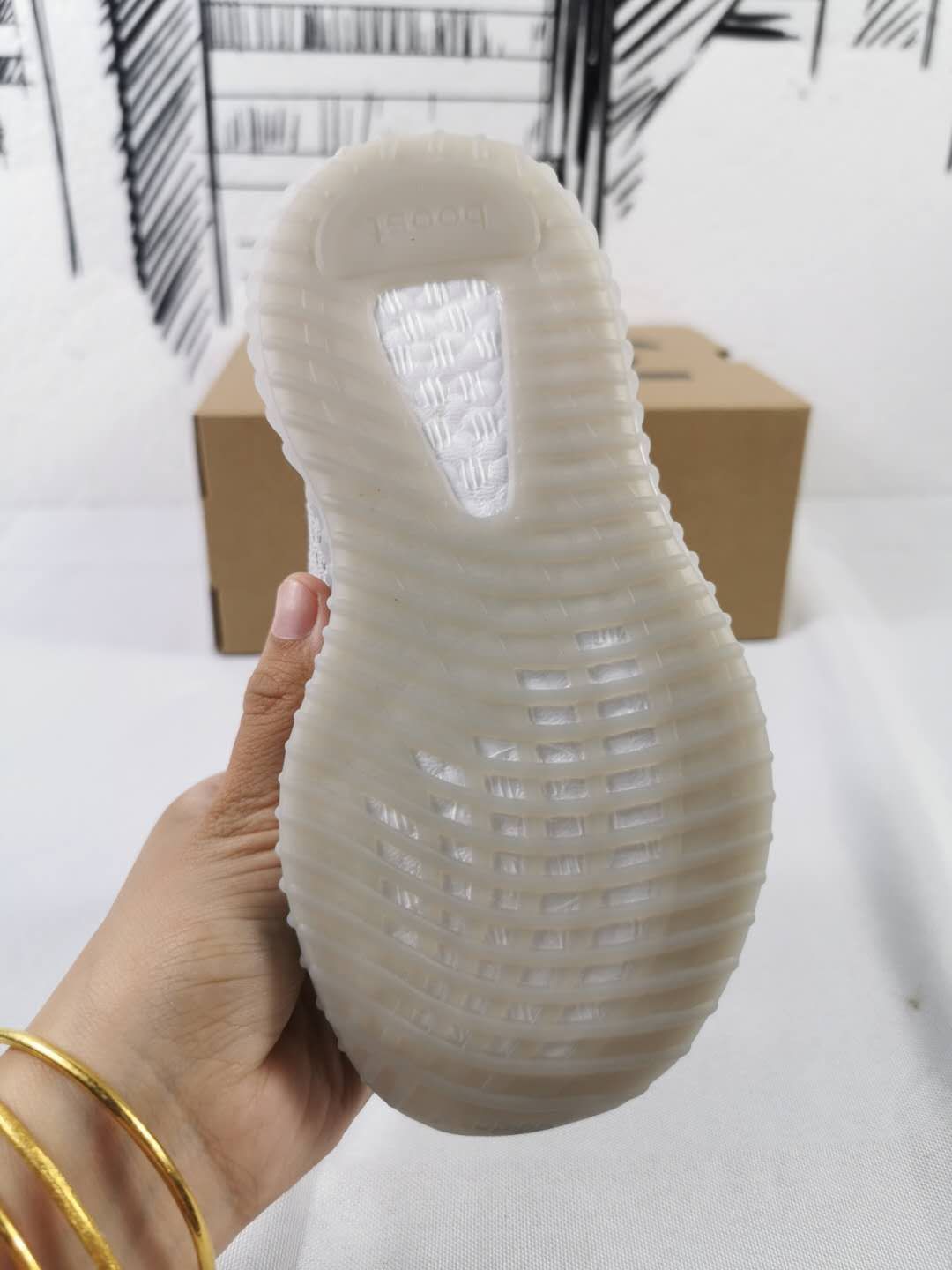 Close-up of the translucent ribbed outsole and textured tread.
