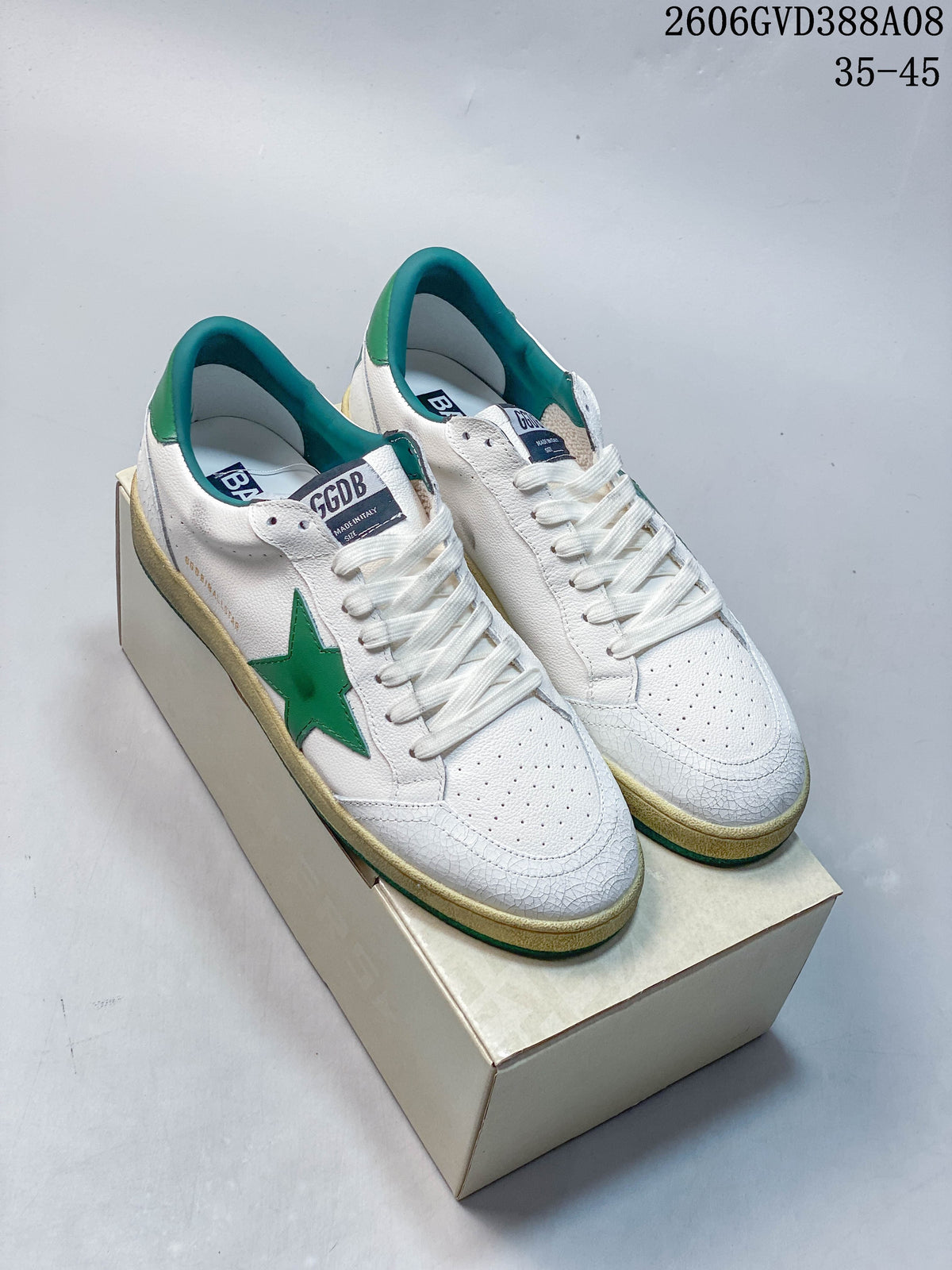 Golden Goose Super-Star White Sneakers with Green Star