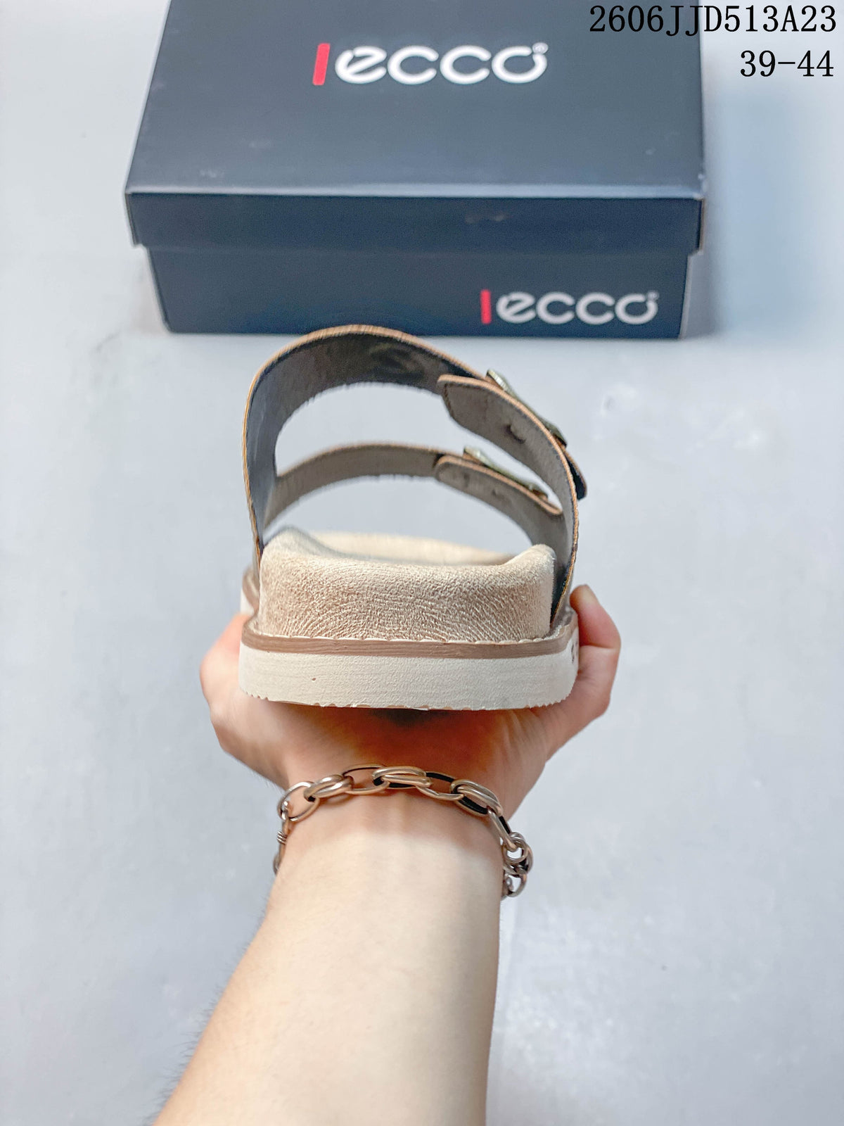 ECCO Double-Buckle Slide Sandals in Taupe