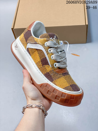 Louis Vuitton Checkerboard Low-Top Sneakers, Brown and Yellow