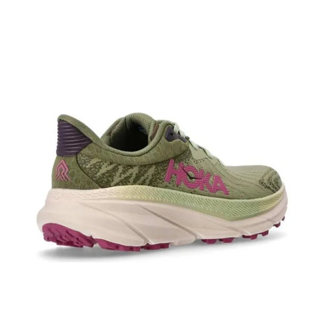 HOKA Trail Running Shoes in Olive Green and Pink