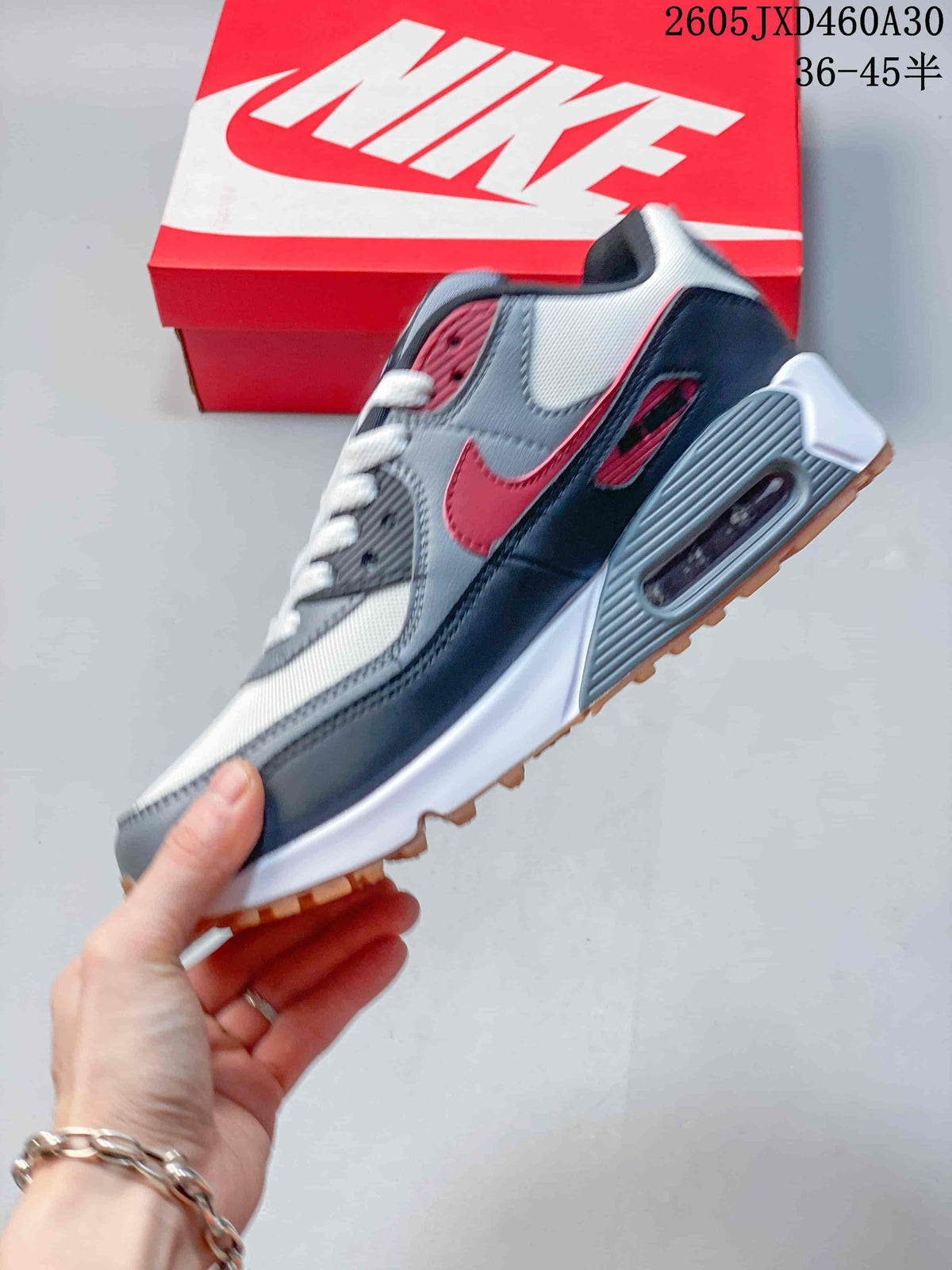 Nike Air Max 90 Sneakers in Grey, White and Red