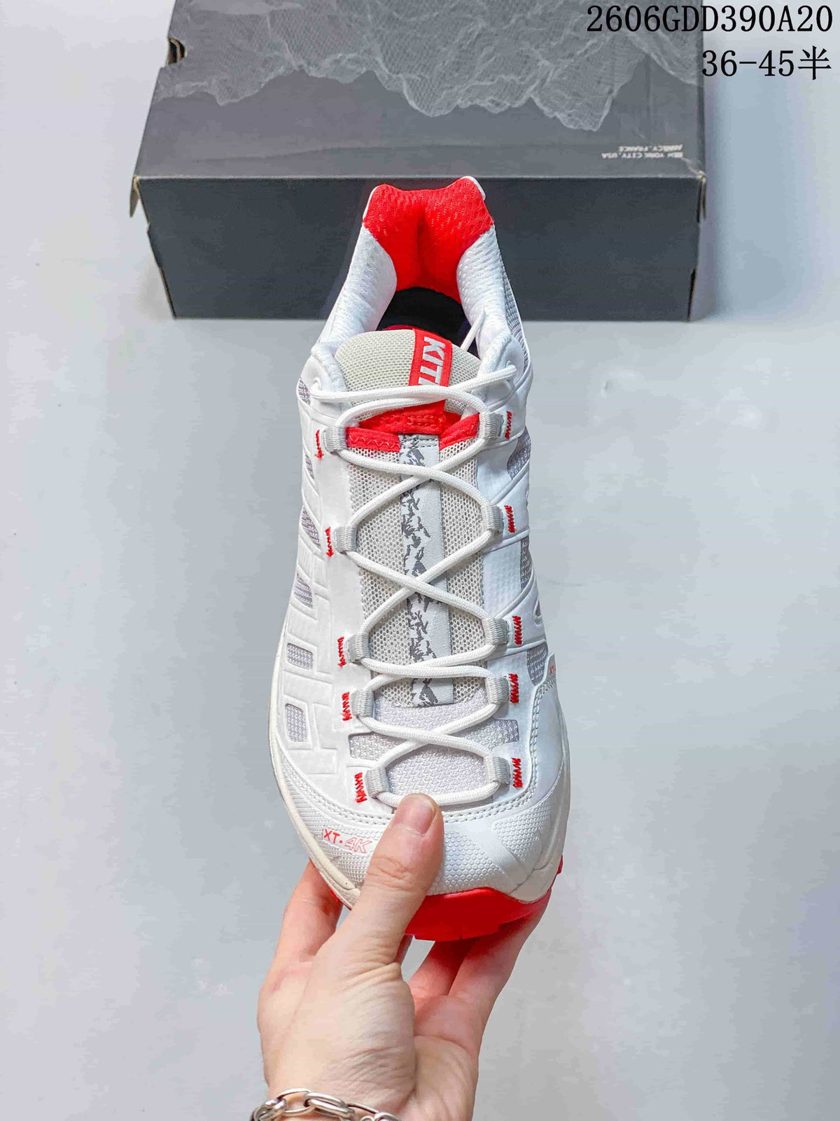 Salomon x Kith XT-4K Trail Running Shoes, White and Red