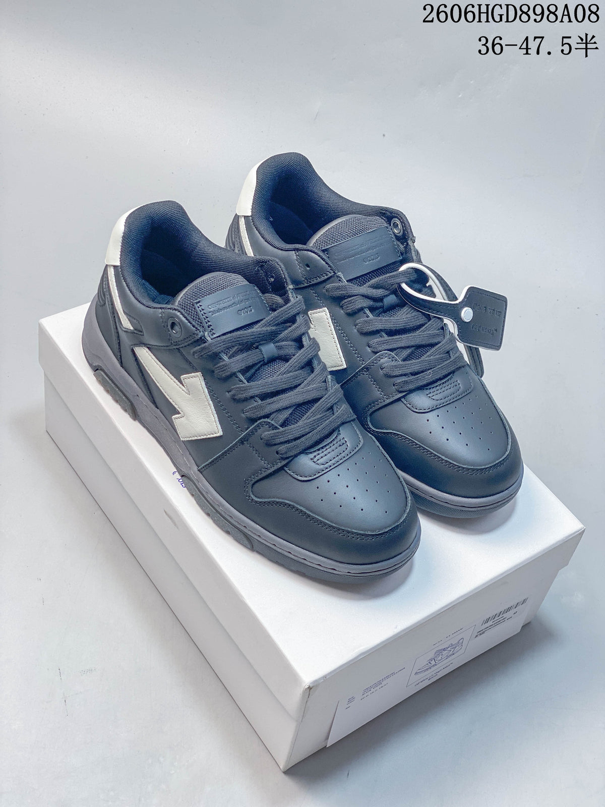 Off-White Low-Top Lace-Up Sneakers in Charcoal and White