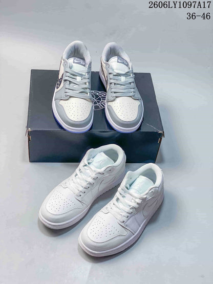 Air Jordan 1 Low Sneakers in White and Gray