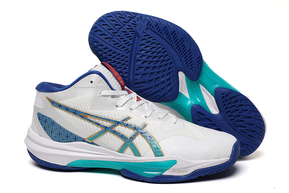 ASICS White and Blue Indoor Court Sneakers