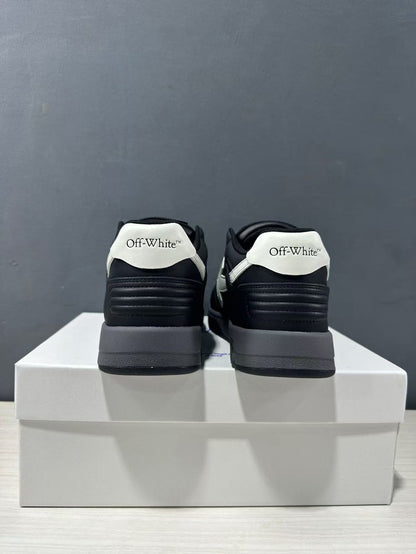 Rear view showing white heel panels, Off-White branding, and padded heel sections.
