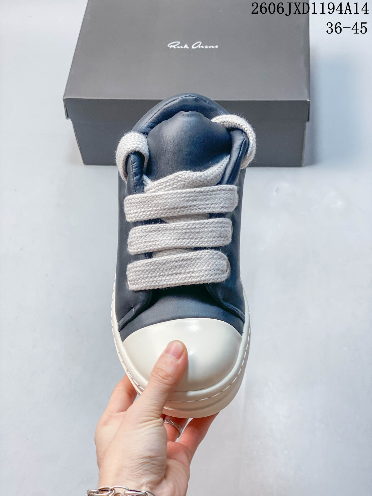 Rick Owens Hollywood Low-Top Sneakers, Navy and White