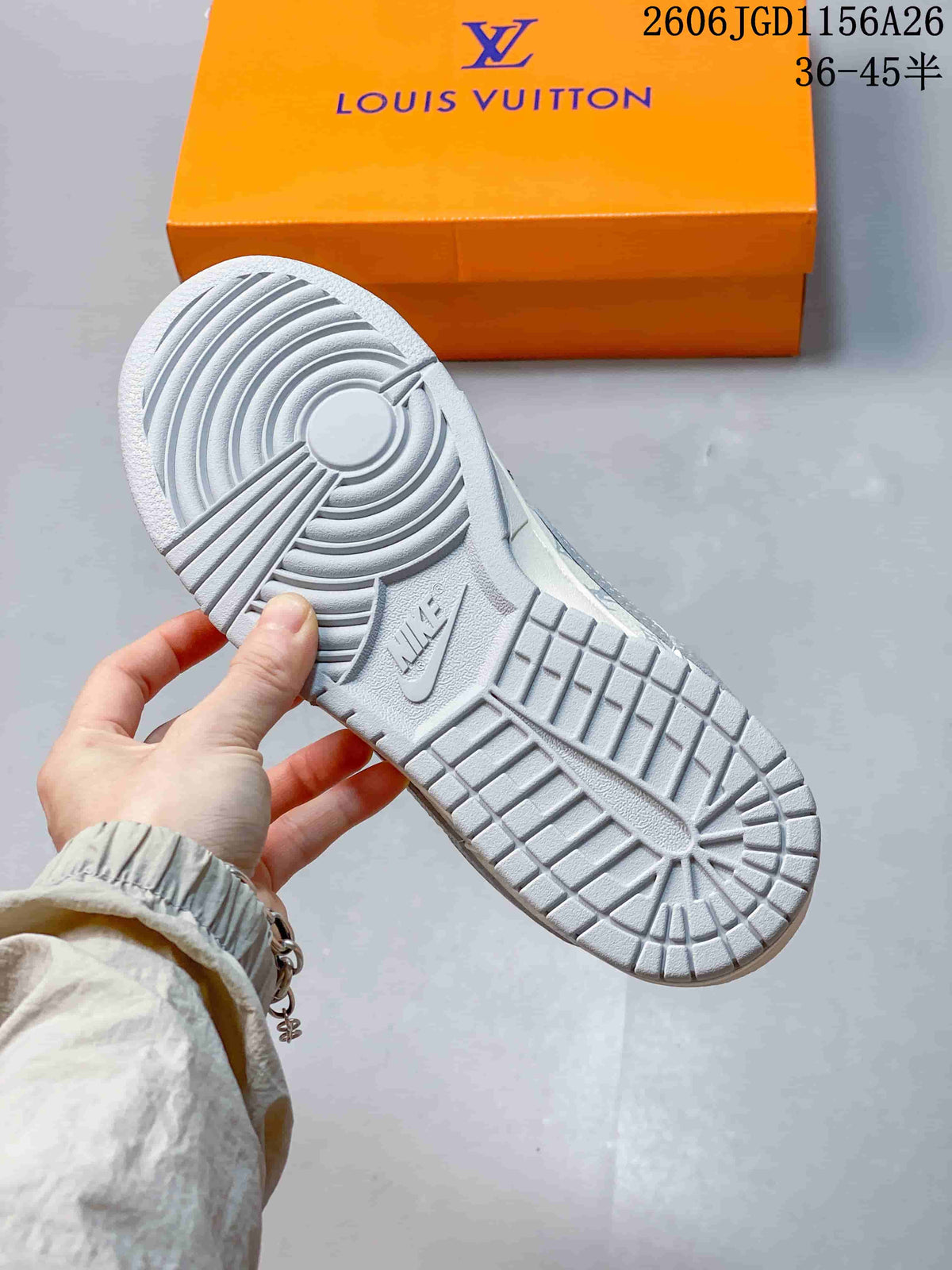 Nike Dunk Low LV-Style Sneakers in White and Denim Blue