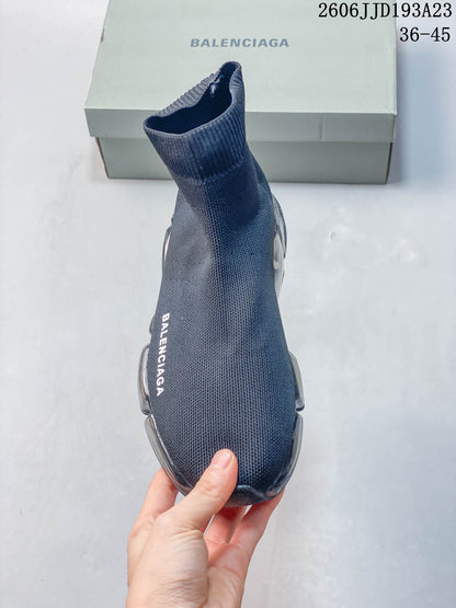 Balenciaga Gray Sock Sneakers with Segmented Sole