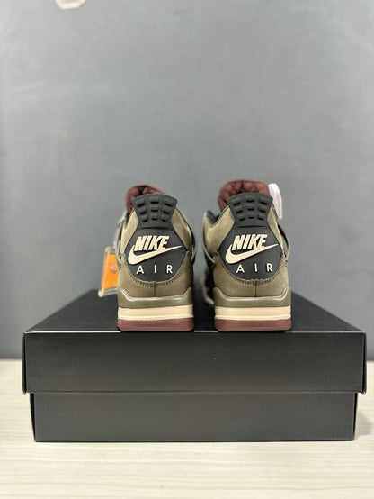 Rear view showing paired sneakers with Nike Air heel branding and mauve-toned outsoles.