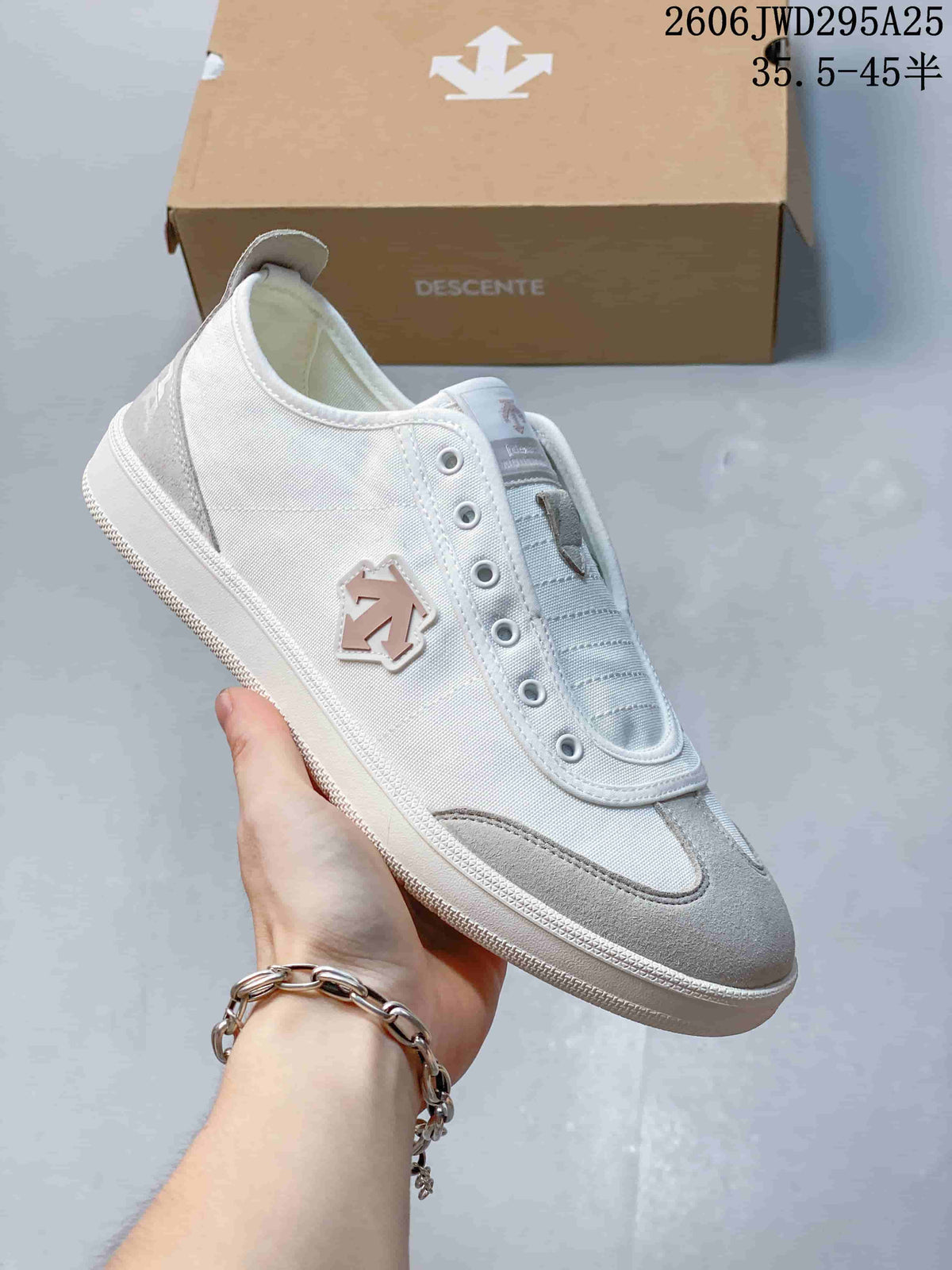 DESCENTE CHRON Retro Low-Top Sneakers, White and Gray