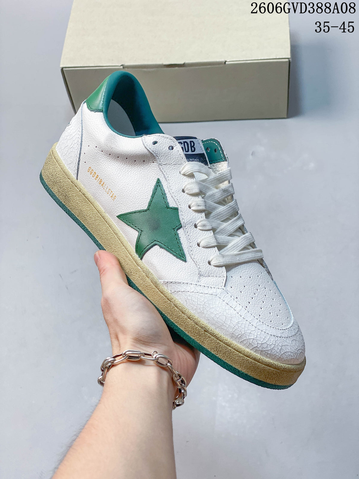 Golden Goose Super-Star White Sneakers with Green Star