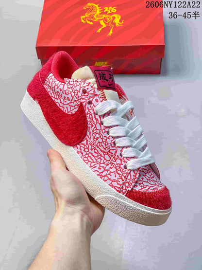 Nike Blazer Low Jumbo Sneakers, Red and White