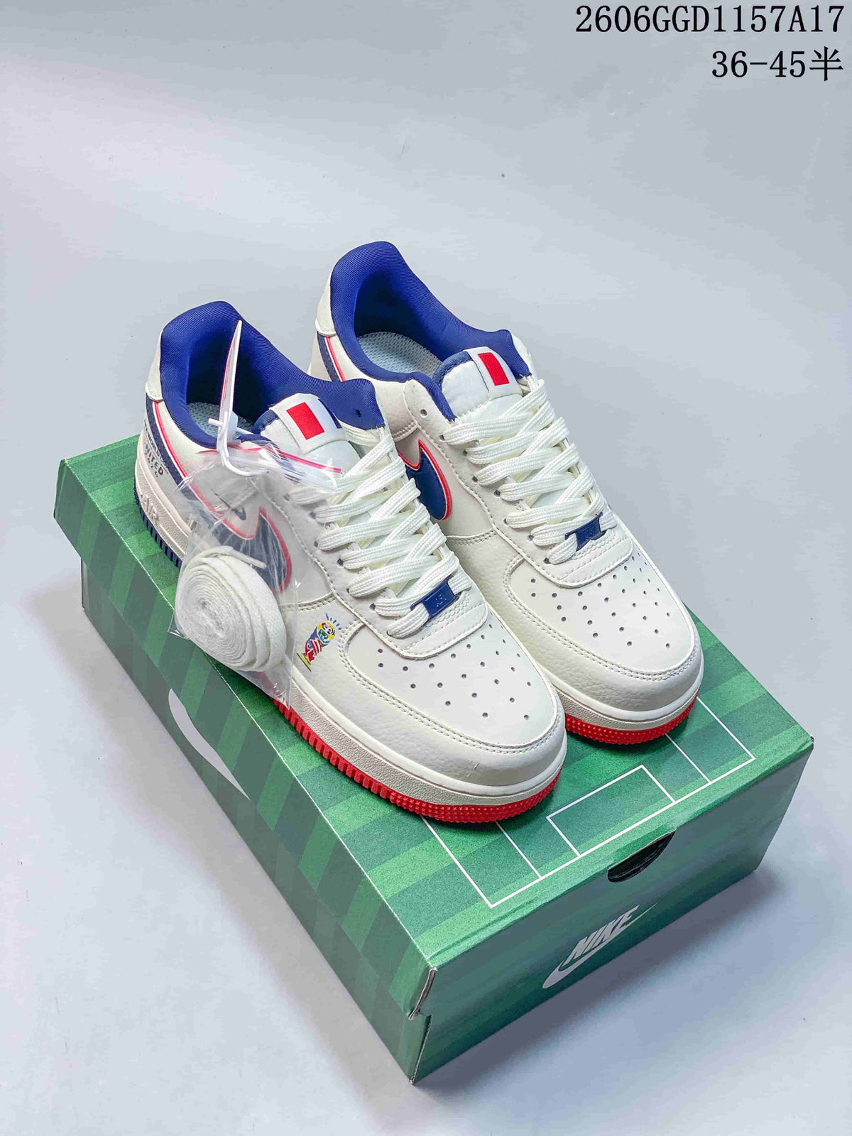 Nike Air Force 1 Low Cream and Blue Monogram Sneakers