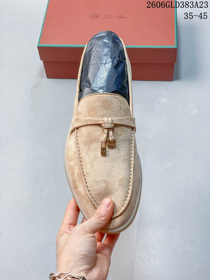 Loro Piana Suede-Style Leather-Effect Loafers, Beige