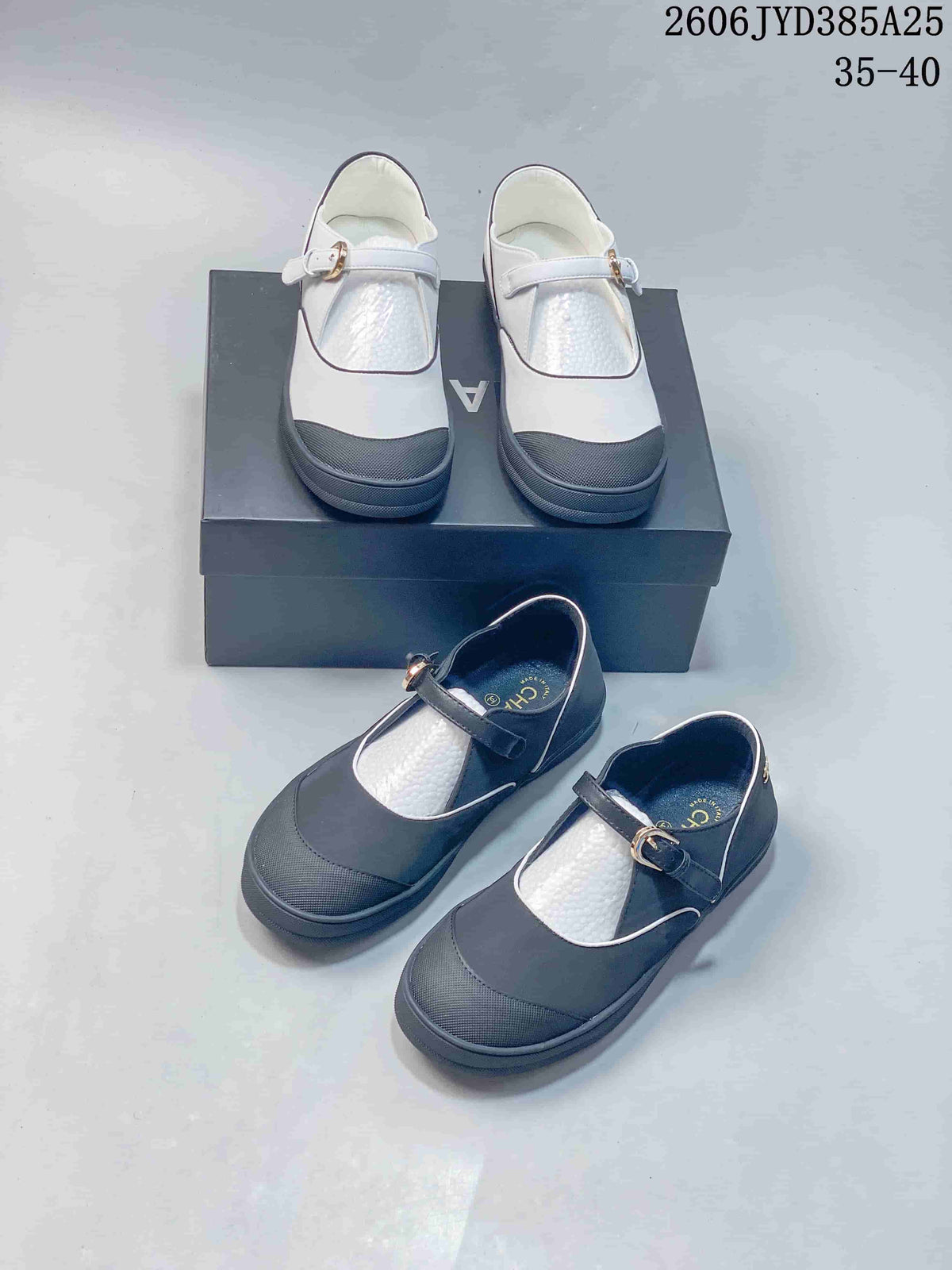 Chanel Coco Beach 26M Mary Jane Flats, Black and White