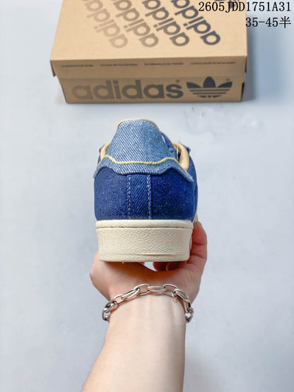 Adidas Superstar Blue Denim and Gold Sneakers