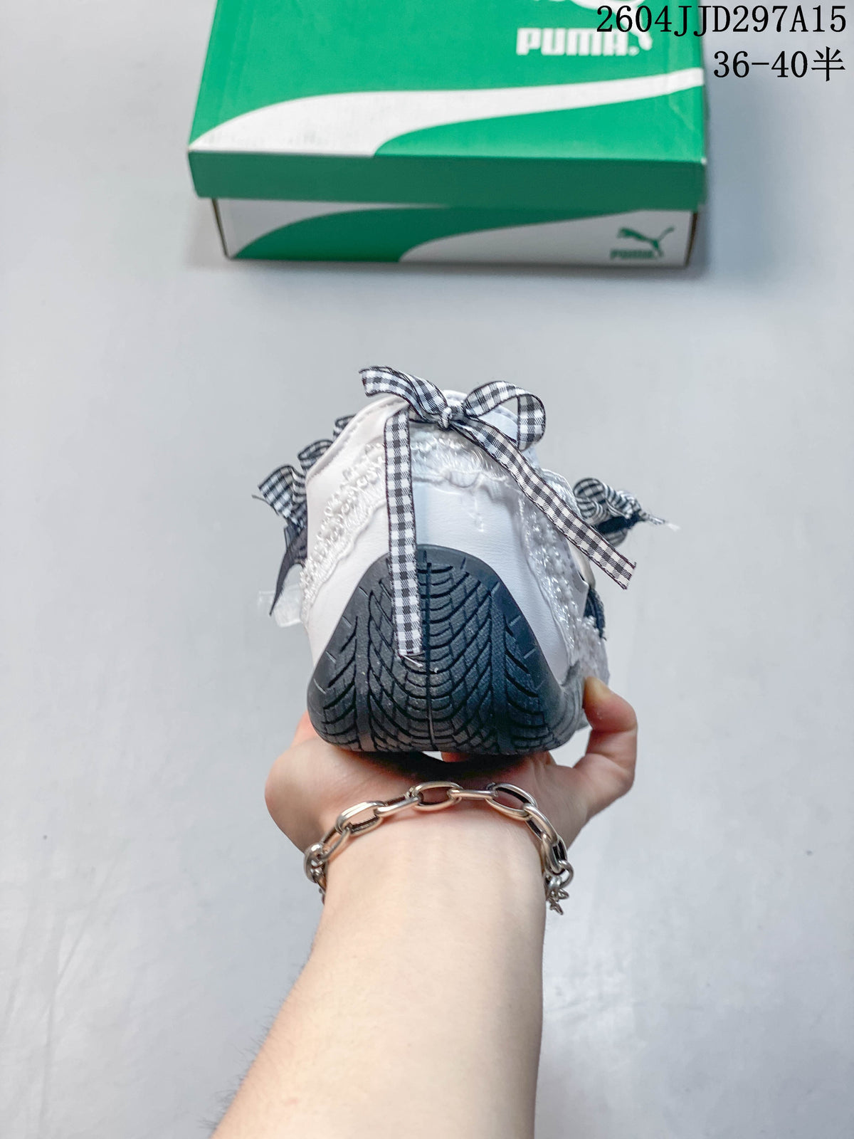 Puma White Gingham Ruffle Strap Flats