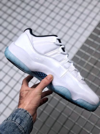 Side profile of the sneaker showing the low-cut shape, white upper, and translucent outsole.