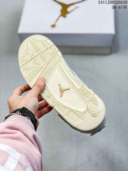 Nike Air Jordan 4 Retro Sneakers, White and Gold