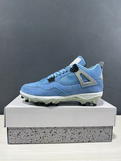 Side profile of one University Blue sneaker with its lace closure, mesh panel, and white midsole.