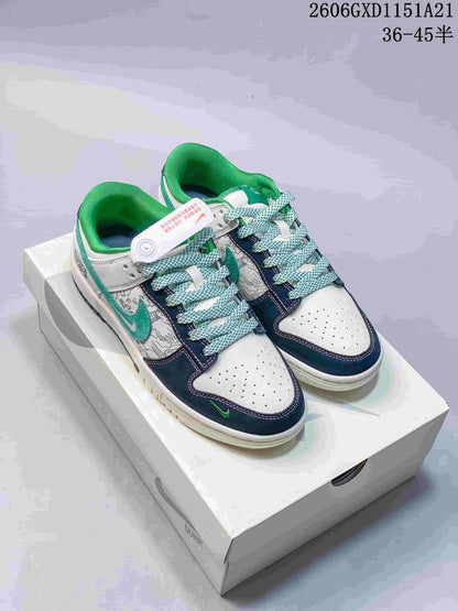 Nike Dunk Low Sneakers White Navy Green Graffiti
